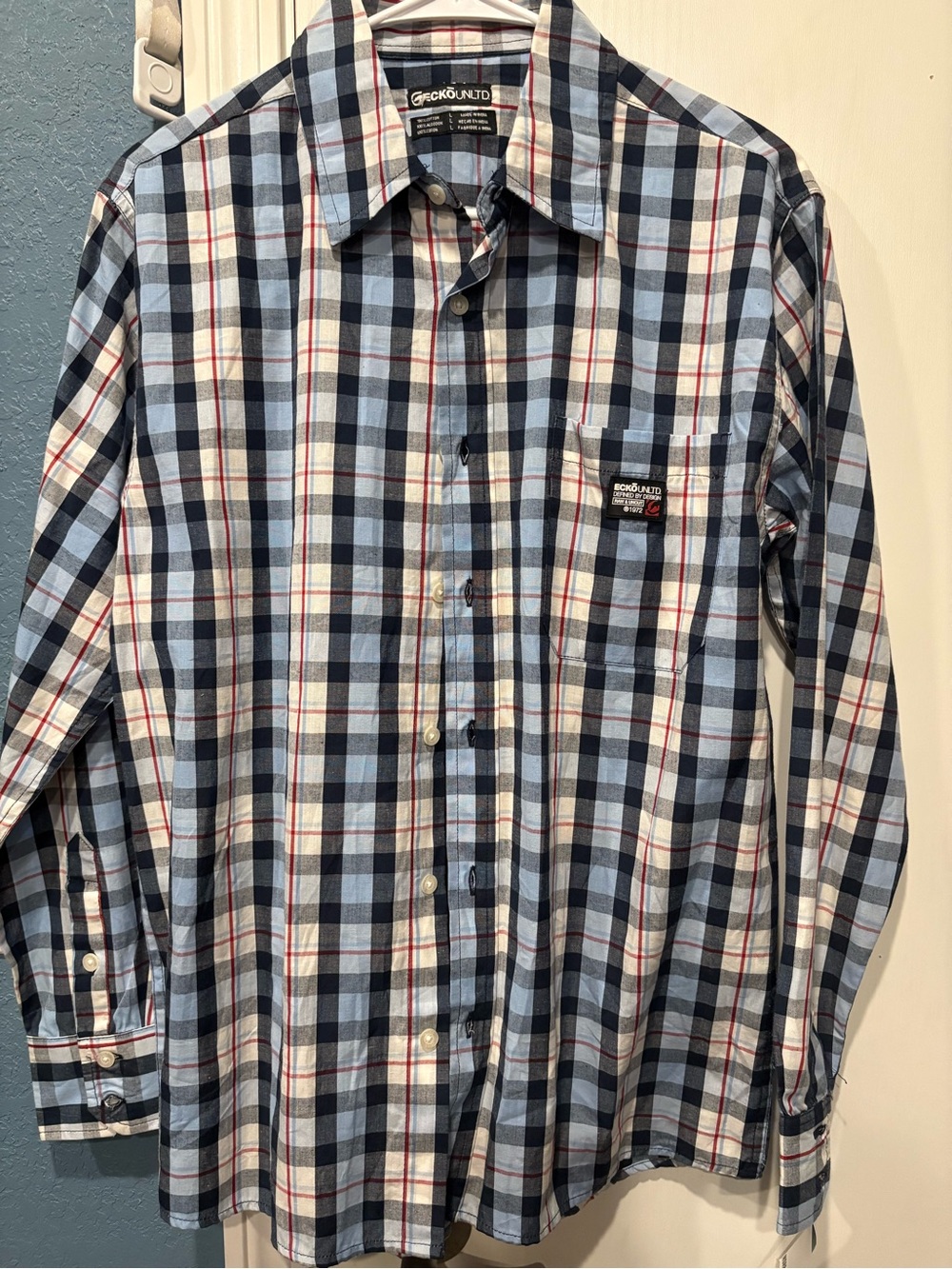 Ecko Unlimited Blue, White & Red Plaid Button-Down Shirt